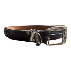 Brighton C3008 Womens Croc Embossed Dark Brown Leather Belt Golf Charms Sz XL 36